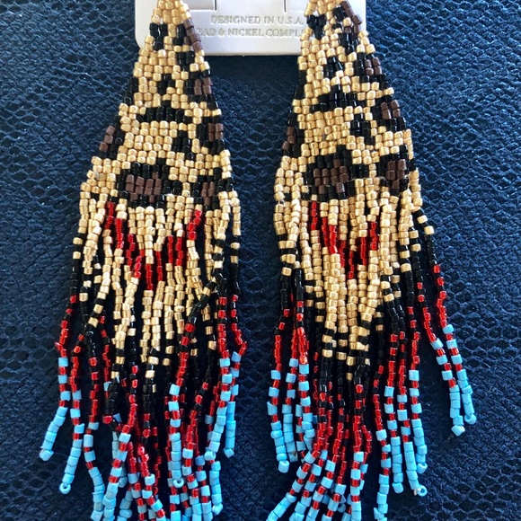 NEW Leopard Print Beaded Fringe Earrings - Picture 2 of 3